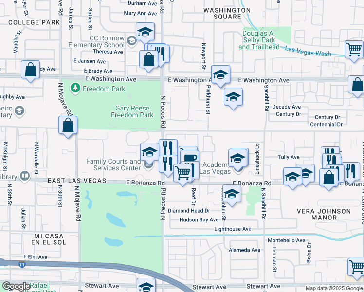 map of restaurants, bars, coffee shops, grocery stores, and more near 3700 East Bonanza Road in Las Vegas