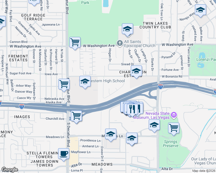 map of restaurants, bars, coffee shops, grocery stores, and more near 208 Moller Court in Las Vegas