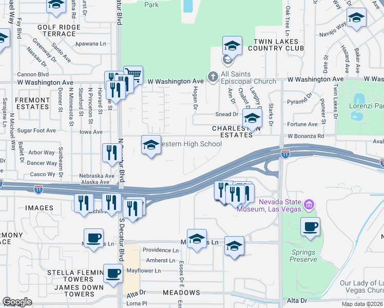 map of restaurants, bars, coffee shops, grocery stores, and more near 220 Moller Court in Las Vegas