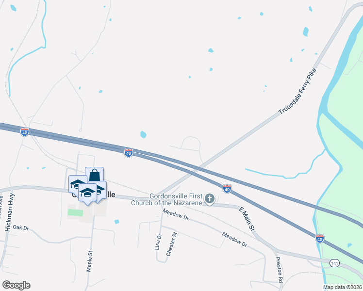 map of restaurants, bars, coffee shops, grocery stores, and more near 35 Trousdale Ferry Pike in Gordonsville