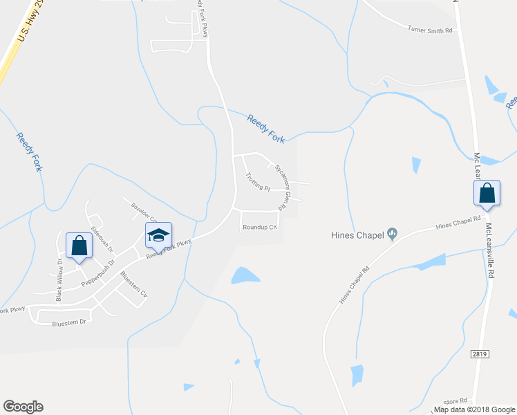 map of restaurants, bars, coffee shops, grocery stores, and more near 5611 Sycamore Glen Road in Greensboro