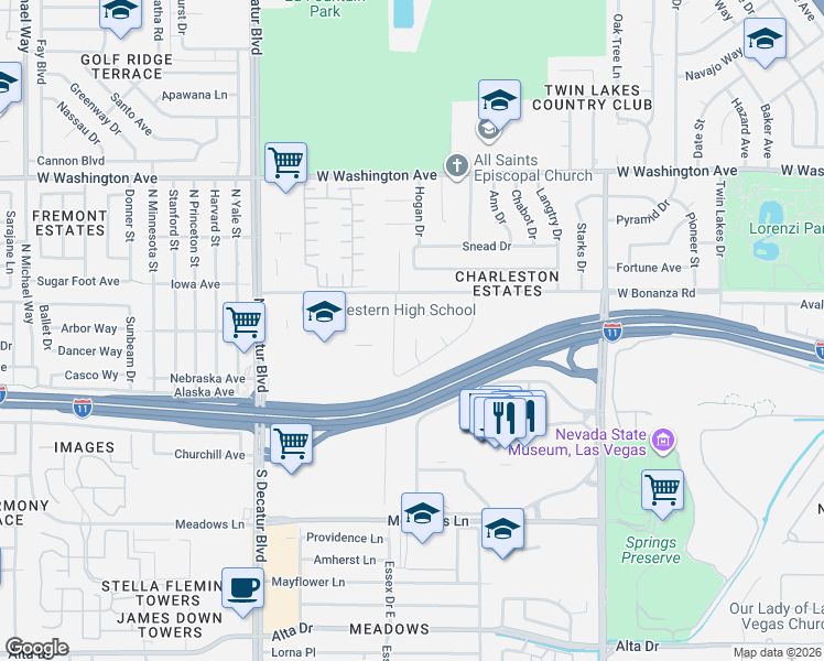 map of restaurants, bars, coffee shops, grocery stores, and more near 220 Moller Court in Las Vegas