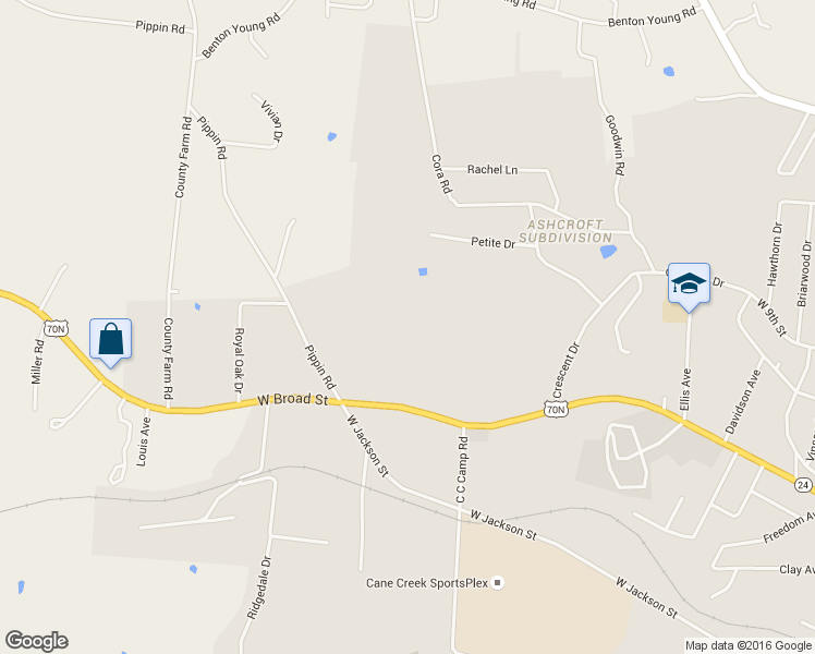 map of restaurants, bars, coffee shops, grocery stores, and more near 1493 West Broad Street in Cookeville