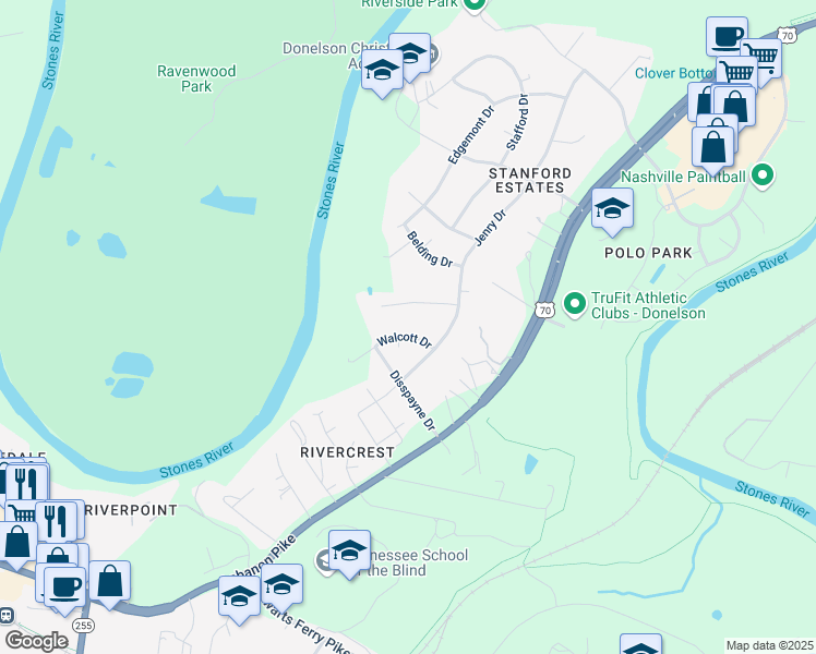 map of restaurants, bars, coffee shops, grocery stores, and more near 218 Walcott Drive in Nashville