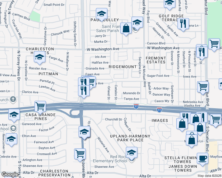 map of restaurants, bars, coffee shops, grocery stores, and more near 209 Catalini Street in Las Vegas