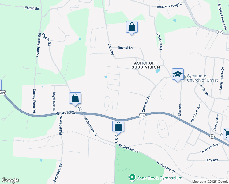 map of restaurants, bars, coffee shops, grocery stores, and more near 1325 Crescent Drive in Cookeville