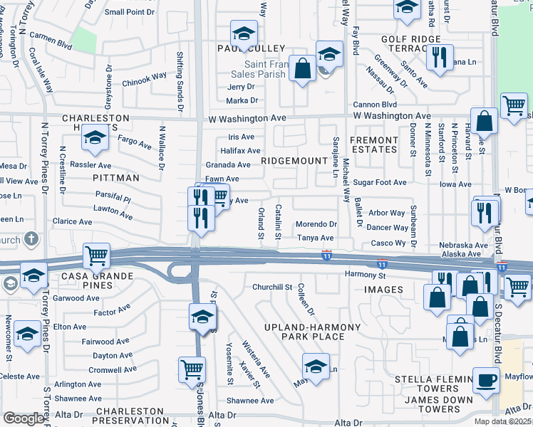 map of restaurants, bars, coffee shops, grocery stores, and more near 209 Catalini Street in Las Vegas