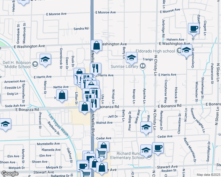 map of restaurants, bars, coffee shops, grocery stores, and more near 868 North Hopi Lane in Las Vegas