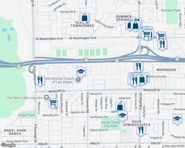 map of restaurants, bars, coffee shops, grocery stores, and more near 7924 Fanciful Avenue in Las Vegas