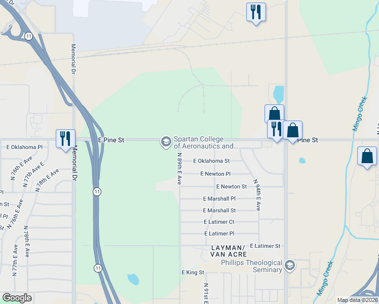 map of restaurants, bars, coffee shops, grocery stores, and more near 8914 East Oklahoma Street in Tulsa