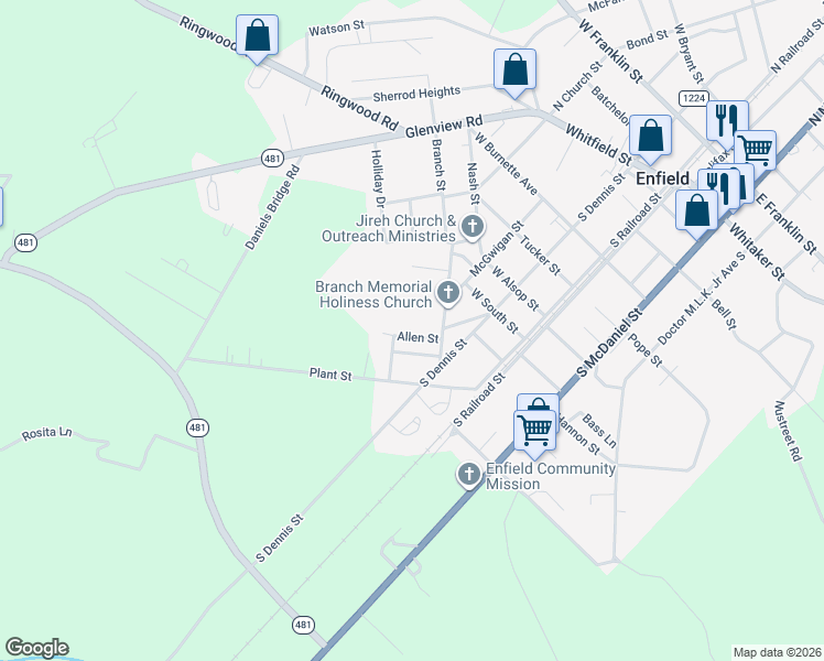 map of restaurants, bars, coffee shops, grocery stores, and more near 600-698 Gunter Street in Enfield