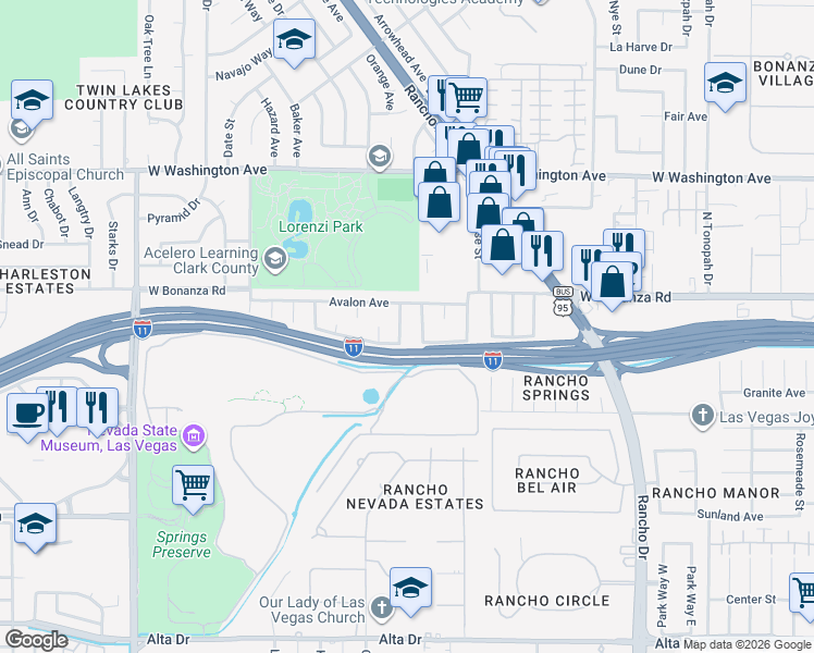 map of restaurants, bars, coffee shops, grocery stores, and more near 212 Orchid Drive in Las Vegas