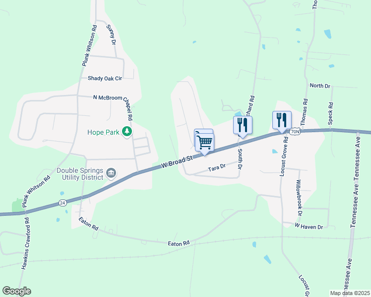 map of restaurants, bars, coffee shops, grocery stores, and more near 312 South Drive in Cookeville