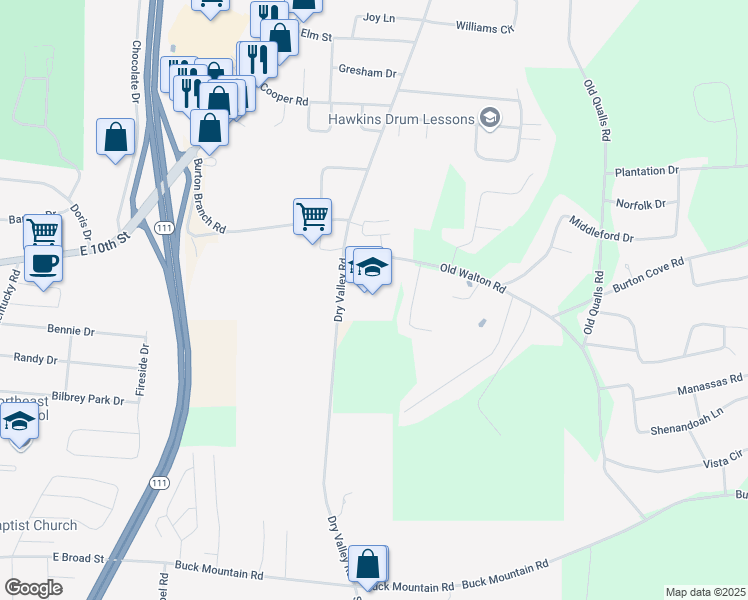 map of restaurants, bars, coffee shops, grocery stores, and more near 540 Dry Valley Road in Cookeville