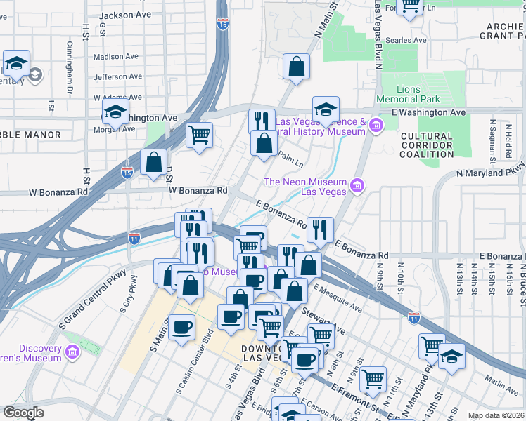 map of restaurants, bars, coffee shops, grocery stores, and more near in Las Vegas