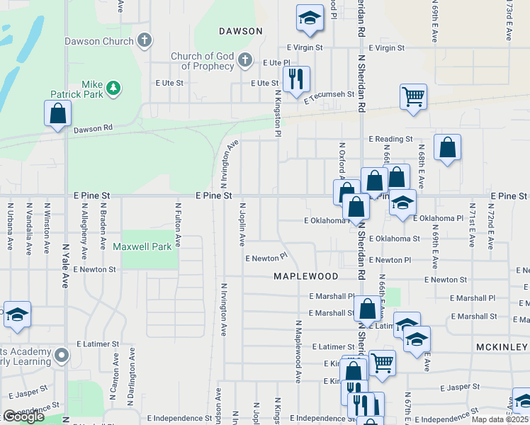 map of restaurants, bars, coffee shops, grocery stores, and more near 1437 North Kingston Avenue in Tulsa