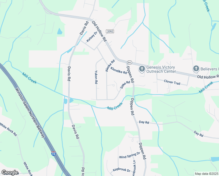 map of restaurants, bars, coffee shops, grocery stores, and more near 5121 Alaska Road in Walkertown
