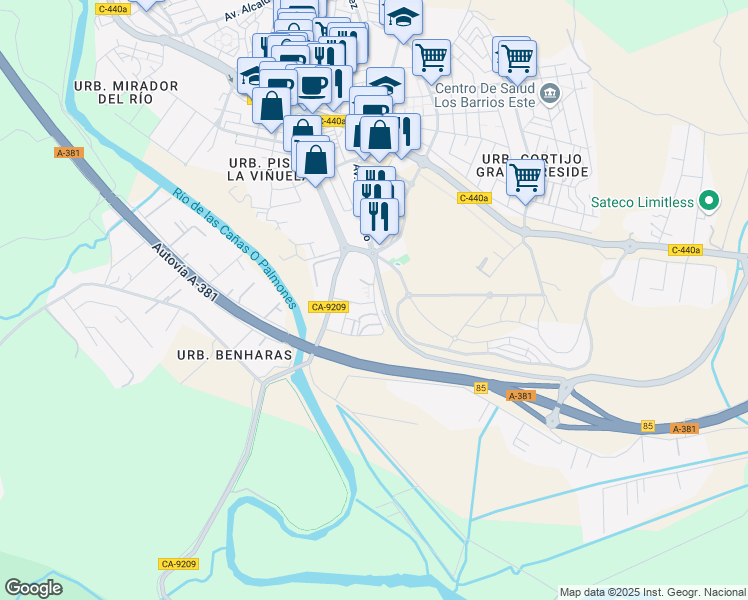 map of restaurants, bars, coffee shops, grocery stores, and more near 2 Calle Austria in Los Barrios