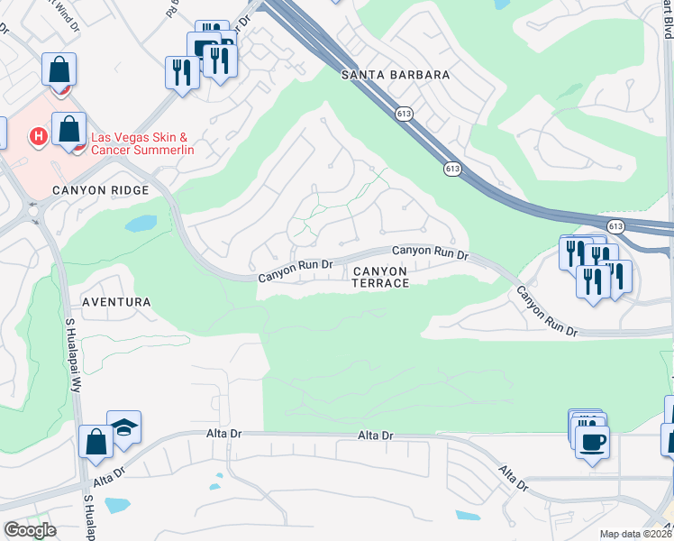 map of restaurants, bars, coffee shops, grocery stores, and more near 304 Mesa Rim Court in Las Vegas