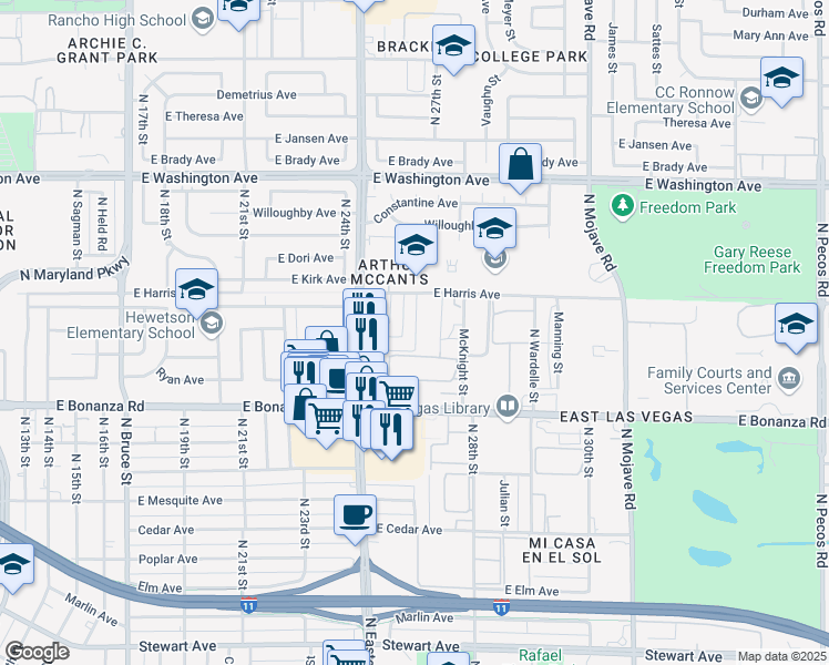 map of restaurants, bars, coffee shops, grocery stores, and more near 728 Aster Lane in Las Vegas
