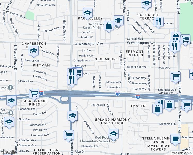 map of restaurants, bars, coffee shops, grocery stores, and more near 237 Catalini Street in Las Vegas
