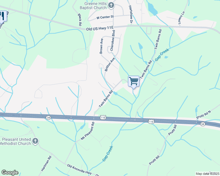 map of restaurants, bars, coffee shops, grocery stores, and more near 473 Britton Avenue in Greeneville