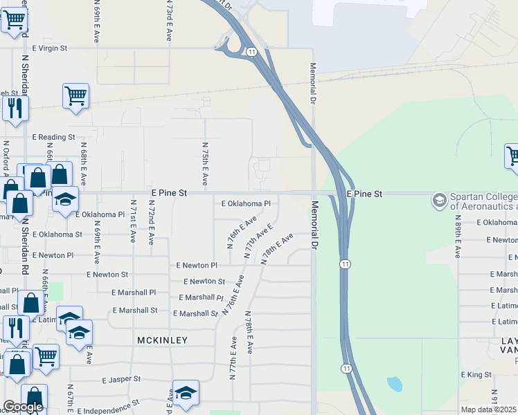 map of restaurants, bars, coffee shops, grocery stores, and more near 7553 East Oklahoma Place in Tulsa