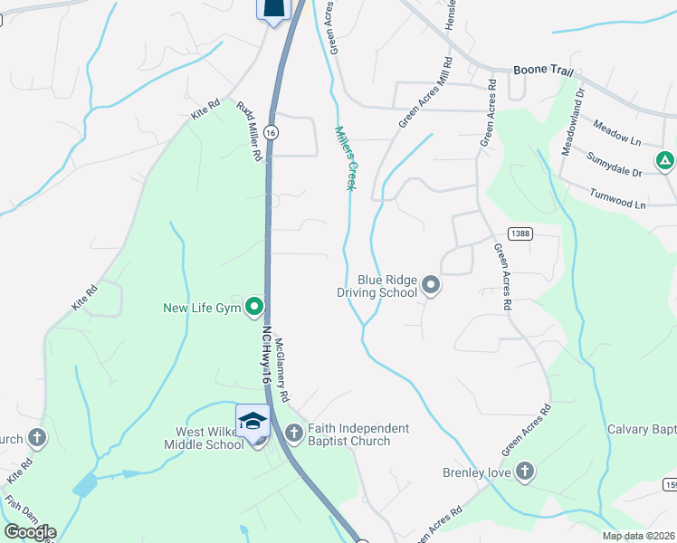 map of restaurants, bars, coffee shops, grocery stores, and more near 2184 North Carolina 16 in Wilkesboro