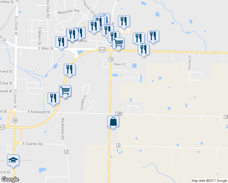map of restaurants, bars, coffee shops, grocery stores, and more near 813 Arkansas 16 in Siloam Springs
