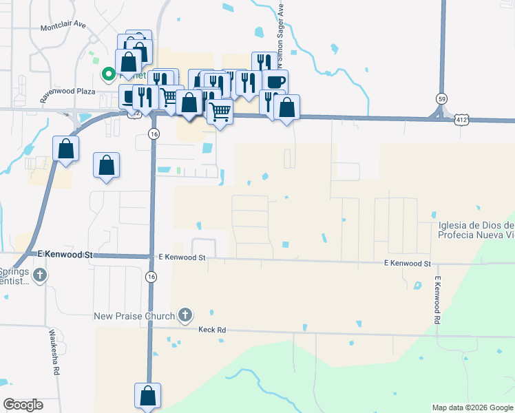 map of restaurants, bars, coffee shops, grocery stores, and more near in Siloam Springs