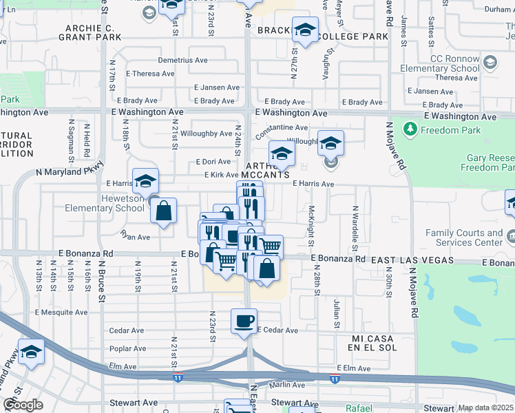 map of restaurants, bars, coffee shops, grocery stores, and more near 2508 Tulip Lane in Las Vegas