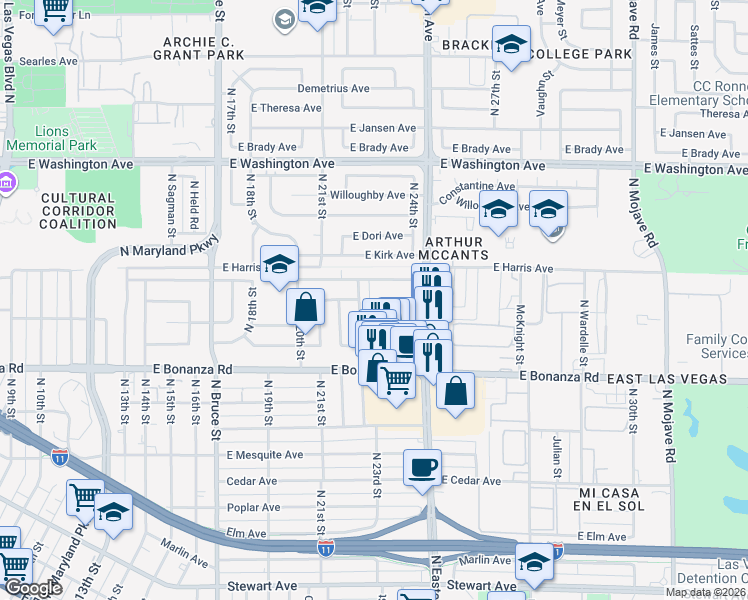 map of restaurants, bars, coffee shops, grocery stores, and more near 2305 East McWilliams Avenue in Las Vegas