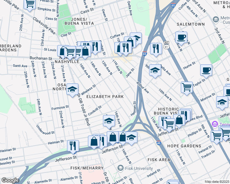 map of restaurants, bars, coffee shops, grocery stores, and more near 1618 14th Avenue in Nashville