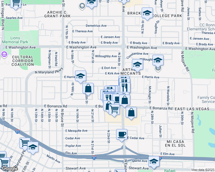 map of restaurants, bars, coffee shops, grocery stores, and more near 2305 East McWilliams Avenue in Las Vegas