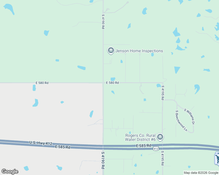 map of restaurants, bars, coffee shops, grocery stores, and more near 16056 East 580 Road in Inola