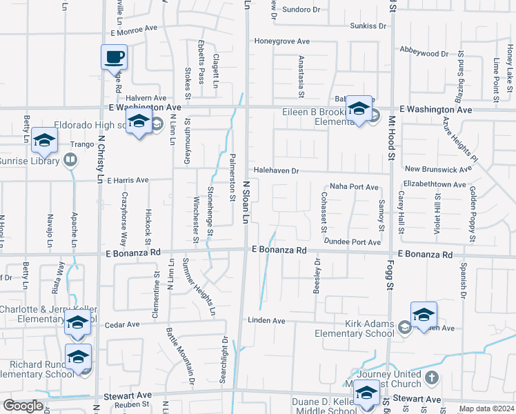 map of restaurants, bars, coffee shops, grocery stores, and more near 920 North Sloan Lane in Las Vegas