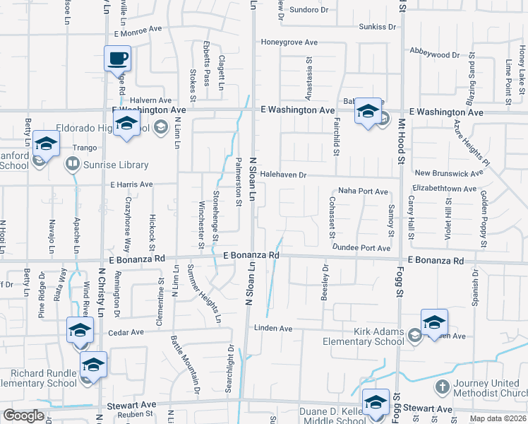 map of restaurants, bars, coffee shops, grocery stores, and more near 920 North Sloan Lane in Las Vegas