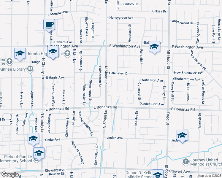 map of restaurants, bars, coffee shops, grocery stores, and more near 951 North Finchwood Lane in Las Vegas