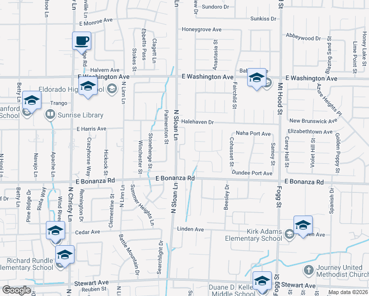 map of restaurants, bars, coffee shops, grocery stores, and more near 920 North Sloan Lane in Las Vegas