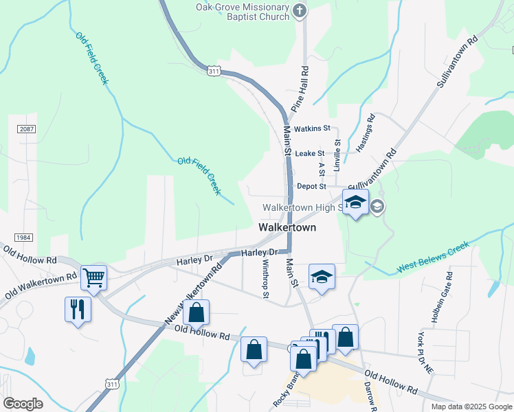 map of restaurants, bars, coffee shops, grocery stores, and more near 3732 Leight Street in Walkertown