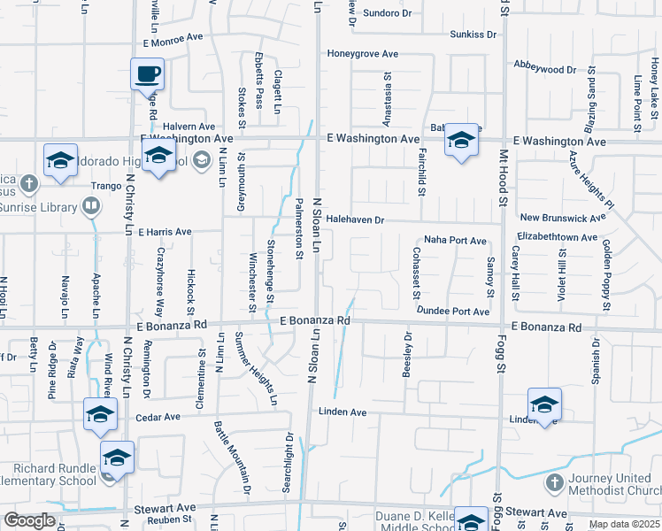 map of restaurants, bars, coffee shops, grocery stores, and more near 951 North Finchwood Lane in Las Vegas