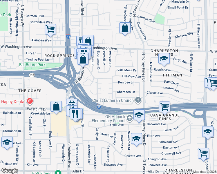 map of restaurants, bars, coffee shops, grocery stores, and more near 310 Brookside Lane in Las Vegas
