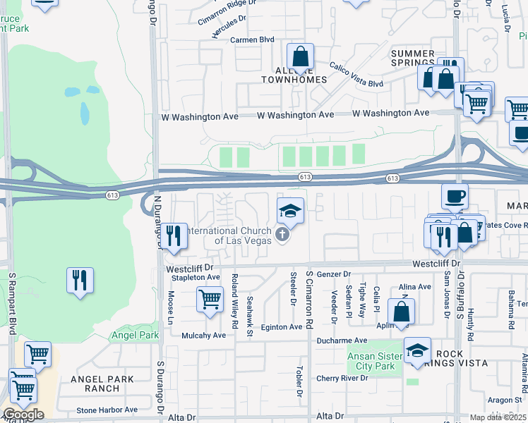 map of restaurants, bars, coffee shops, grocery stores, and more near 8206 Silver Sky Drive in Las Vegas