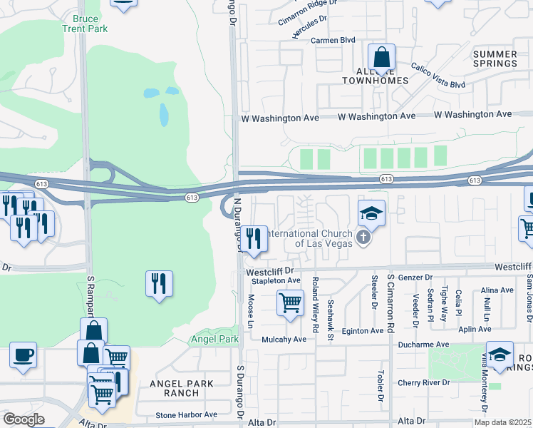 map of restaurants, bars, coffee shops, grocery stores, and more near 8440 Westcliff Drive in Las Vegas