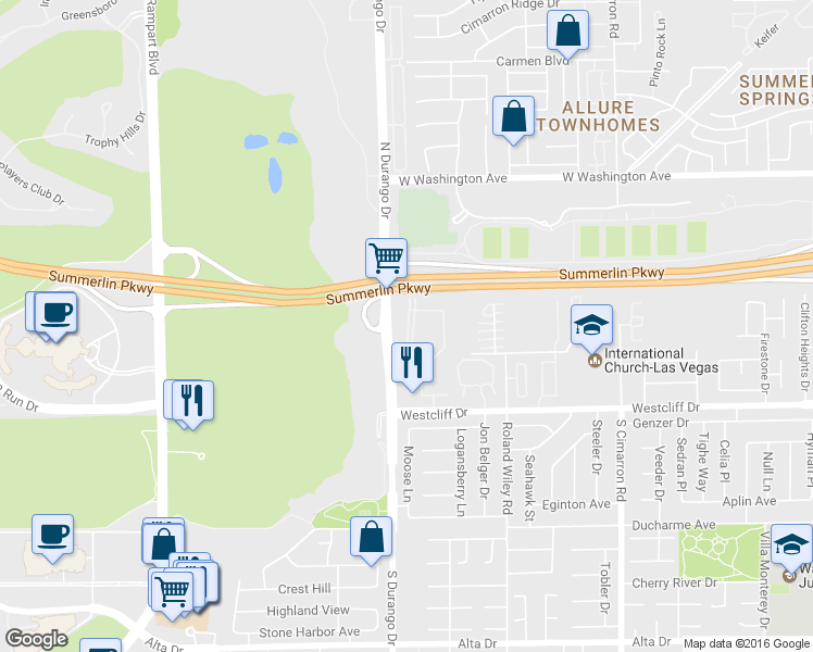 map of restaurants, bars, coffee shops, grocery stores, and more near 8440 Westcliff Drive in Las Vegas