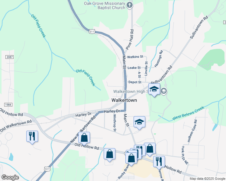 map of restaurants, bars, coffee shops, grocery stores, and more near 3732 Leight Street in Walkertown