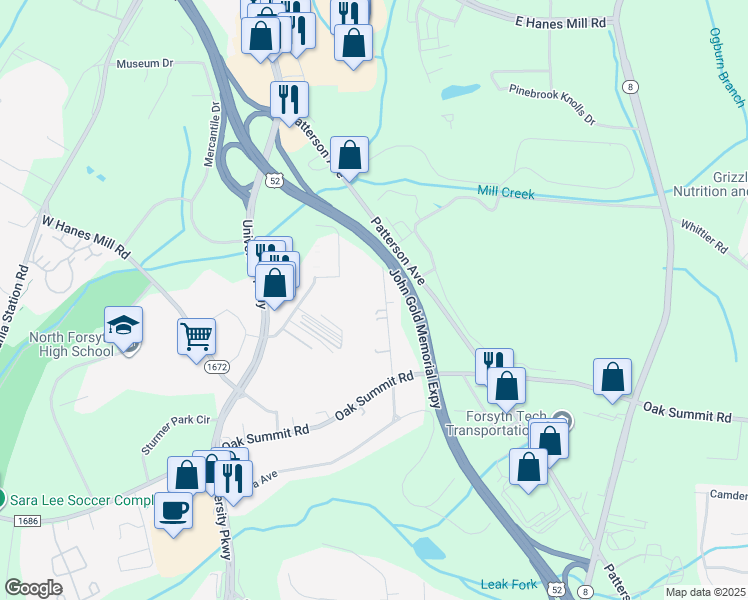 map of restaurants, bars, coffee shops, grocery stores, and more near 5546 Dogwood Drive in Winston-Salem