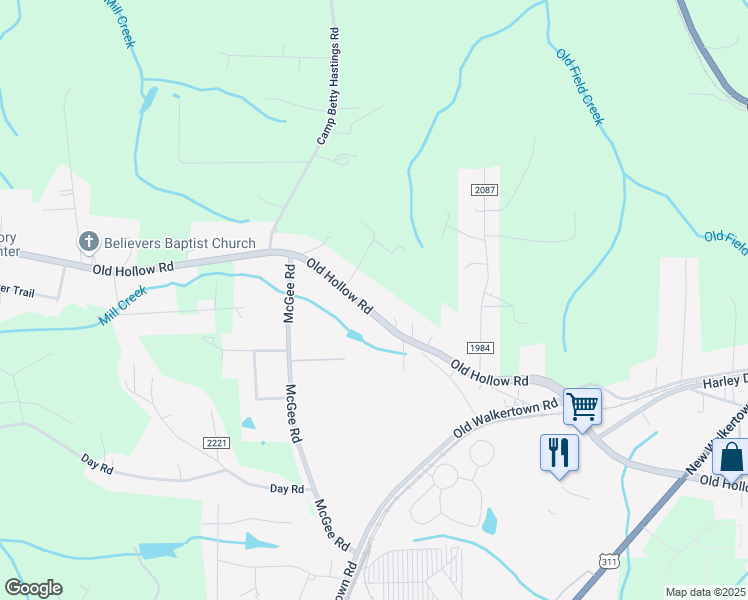 map of restaurants, bars, coffee shops, grocery stores, and more near 2151 Old Hollow Road in Walkertown