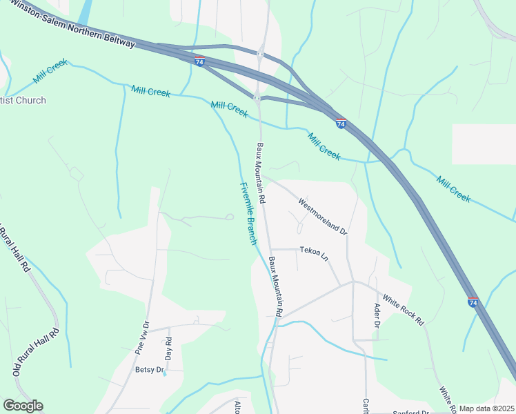 map of restaurants, bars, coffee shops, grocery stores, and more near 4884 Baux Mountain Road in Winston-Salem