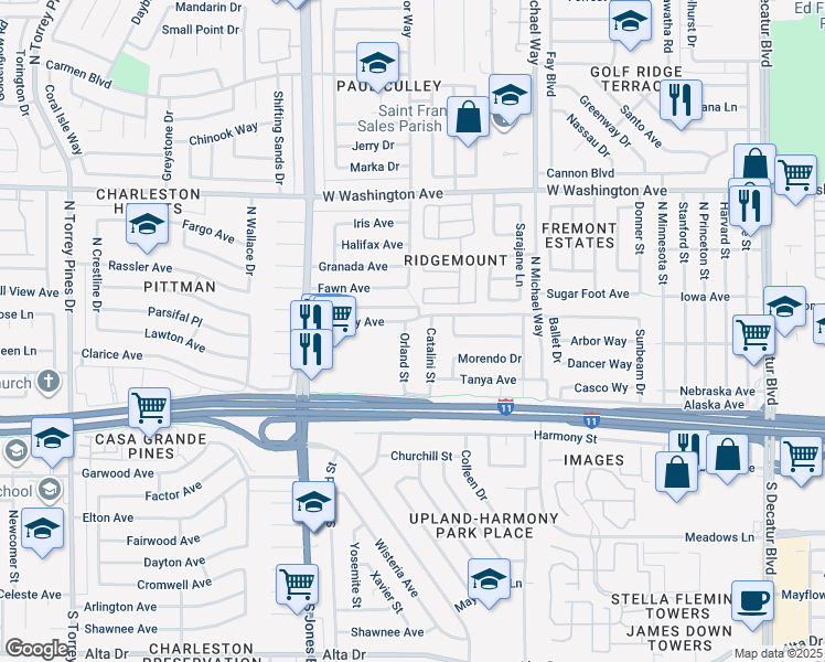 map of restaurants, bars, coffee shops, grocery stores, and more near 304 Orland Street in Las Vegas